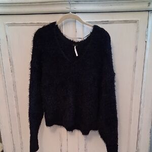 Free People Dark Fuzzy V-Neck Sweater